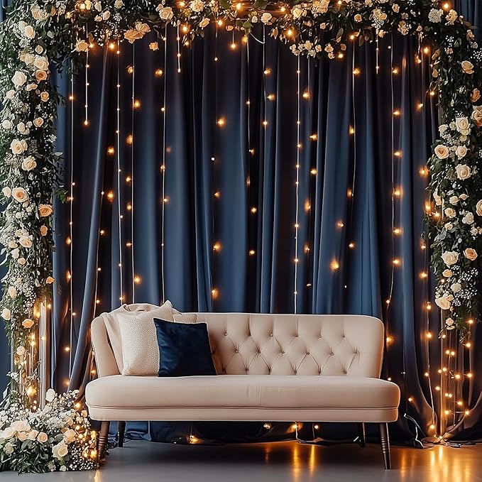 20ftx12ft Wrinkle Free Navy Blue Backdrop Curtain, 4 Panels 12FT Height Navy Blue Wedding Backdrop Drapes, Silky Polyester Back Drop Cloth for Birthday Photography Background Party Backdrop Draping