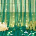Hunter Green Tulle Backdrop Curtains with Lights String for Parites 10x8ft Sheer Backdrop Curtains Drapes for Birthday Party Bridal Shower Baby Shower Photo Booth Background Decorations