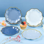 Dusty Blue Party Plates Gradient Blue Dessert Paper Plate 7inch Gold Foil Scalloped Edge Disposable Cake Plates for Father’s Day Birthday Bridal Baby Shower Wedding Party Supplies