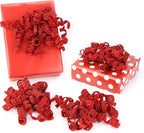 6" Metallic Glitter Red Self Adhesive Curly Ribbon Gift Wrap Bows for Christmas, Holiday, Birthday, Wedding, Presents, Party Favors Decorations 6-Count