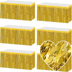 6 Pack 29x108 Inch Gold Wave Foil Fringe Table Skirts Metallic Banner for Tinsel Streamer Garland Backdrop for Parade Floats Mother's, Graduate, Mardi Gras, Birthday, Wedding Party Decorations