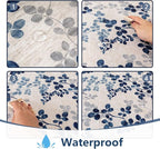 MYSKY HOME Floral Print Rectangle Tablecloth Waterproof Rectangular Table Cloth Linen Farmhouse Tablecloth for Kitchen Dining Spring Leaves Tablecloth for 8 Feet Table，60 x 120 Inches, Blue