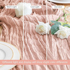 Asee'm Cheesecloth Table Runner 120 Inches Dusty Pink Boho Gauze Cheese Cloth Runner 10FT Rustic Sheer Fall Table Runners for Thanksgiving Wedding Baby Shower Holiday Party Decoration