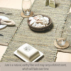 Chardin home Natural Jute Table Runner 13x90 Inch – Vintage Boho Rustic Table Decor – Handwoven Table Runner in Natural Jute and Green – Farmhouse Dining or Console Table Accent