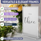 Silver Picture Frames Double-Sided, 6-Pack 8.5x11 Acrylic Table Number Holders, Clear Easel Stands for Signs, Silver Frames for Wedding Table Numbers, Menu Holders, Photo Displays for Events and Décor