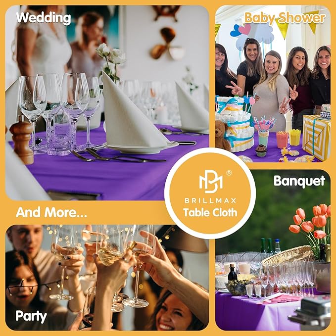 BRILLMAX 6 Pack Purple Tablecloths for 6 Foot Rectangle Tables 90 x 132 Inch - 6ft Rectangular Bulk Linen Polyester Fabric Washable Cloth Cover for Wedding Reception Banquet Birthday Party
