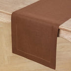 Solino Home Linen Brown Table Runner 90 Inches Long - 100% Pure Linen Hemstitch 14 x 90 Inch Table Runner for Dining, Fall, Autumn, Thanksgiving - Classic Hemstitch