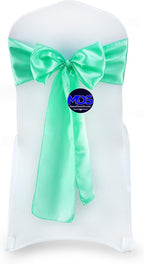 MDS Pack of 10 PCS Satin Chair Sashes Charmeuse Sateen Dining Chair Bows Ribbon Ties Back Sash for Wedding Party Birthday Home Hotel Restaurant Banquet Decoration (7 x 108 Inch, Mint)