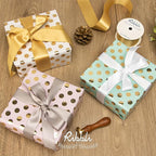 Ribbli Birthday Wrapping Paper Polka Dots Gift Wrap for Baby Shower Roll, 3 Rolls Pink White Blue Dots Pattern with Gold Foil - 17 inch x 120 inch(10feet) Per Roll