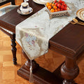 HeMiaor Table Runner with Retro Embroidery Jacquard and Beaded Tassels for Dining Table Christmas Decoration 98 inches Long Beige