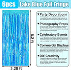 6 Pack Lake Blue Foil Fringe Curtain Backdrop, 3.28Ft x 8.2Ft Metallic Tinsel Foil Fringe Streamer Curtains for Photo Booth, Birthday, Wedding, New Year Party Decorations