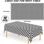 12Pack Table Cloth Rectangle Table, 54" x 108" Plastic Tablecloth, Black and White Checkered Table Covers, Waterproof Disposable Table Cloth for Outdoor Picnic Indoor Birthday Party Supplies Dinner