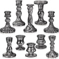Mumufy 10 Pcs Glass Crystal Taper Candle Holders Clear Glass Candlestick Holder Fit 0.8 Inch Candles Crystal Decorative Candle Stand Centerpiece Table Wedding Dining Party (Classic,Black)