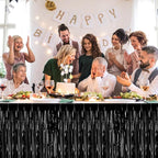 3 Pack 29 x108 Inch Black Foil Fringe Table Skirts Metallic Banner for Tinsel Streamer Garland Backdrop for Parade Floats Wedding Thanksgiving Birthday Christmas Halloween New Year Party Decoration