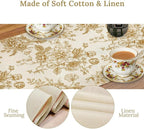 Retro Floral Table Runner, Golden White Wildfloral Sketch Print Kitchen Dinning Table Runner for Indoor Outdoor Home Wedding Party Holiday, 13x90 Inch