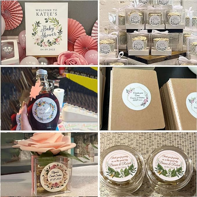 Custom Stickers for Weddings, Birthdays & Businesses - Personalized Labels with Your Logo - Waterproof, Fade and Heat Resistant - Pack of 100-1000 (Wreath D, 1.5 Inch)