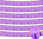 6 Pack 10 Feet Light Purple Foil Fringe Garland Metallic Tinsel Streamers Banner Wall Hanging Curtain Backdrop for Parade Floats, Birthday, Graduate, Mother's Day, Wedding Party Decoration