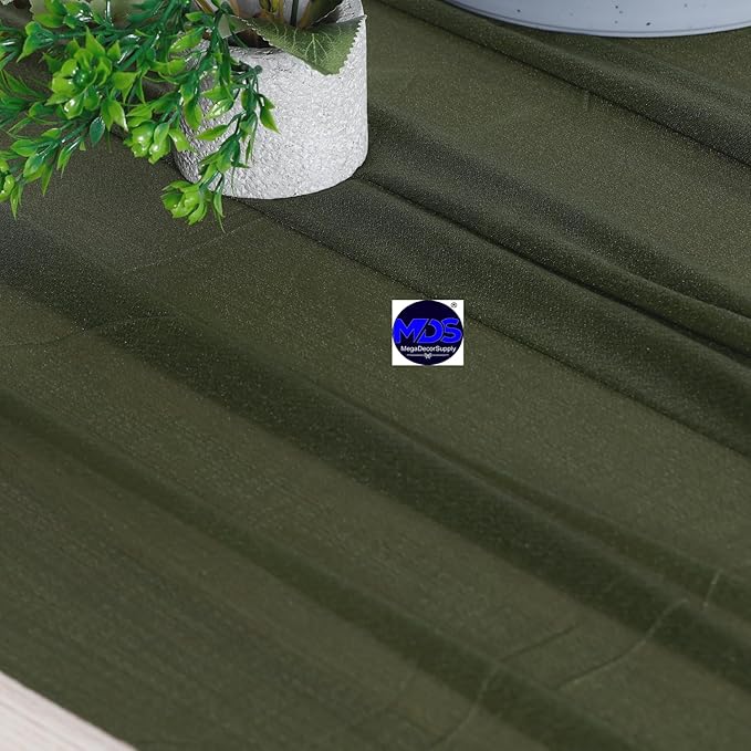 MDS Halloween Chiffon Table Runner - 10 Pack, 29 x 120 Inches, 10ft Each - Sheer Spooky Table Runners for Haunted House Parties, Trick-or-Treat Tables, Witchy Décor, Wedding & Events - Olive Green