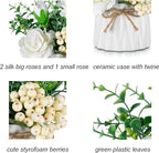 BLOSMON Table Decor Artificial Flowers Vase 7 Inch Small Fake Flower White Arrangement 2pcs Floral Arrangement for Tables Centerpieces Kitchen Dining Room Decorations Faux Flower in Vase Silk Roses