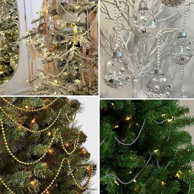 [33 Feet] Gold Pearl Beads Garland, 10MM 11 Yards Gold Faux Pearl Beads String Roll Bulk for DIY Craft Christmas Tree Wedding Party Decoration