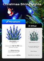 Minetom LED Blue Christmas String Lights, 100 Count 33 Feet LED Christmas Lights Bulb, Christmas Decorations Indoor, Christma Tree Lights for Indoor Outdoor Xmas Wedding Party Festival