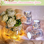 Layhit 6 Pcs Painted Mason Jars Colored Painted Mason Jars Centerpiece for Table with 6 Pcs 9.84 ft 30 LED Operated Fairy Lights for Wedding(Gold)