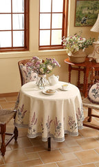 ISAENNE French Tablecloth for Round Tables,Linen Table Cloth with Colorful Flowers Pattern,Heavy Durable Table Cover for Dining Thanksgiving Kitchen Decor Party Christmas,Diameter 55"