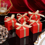 Jutom 100 Pcs Mini Favor Boxes Extra Small Candy Boxes Paper with Gold Ribbon for Christmas Thanksgiving Day Birthday Wedding Anniversary Supplies(2 x 2 x 2 Inch,Red)