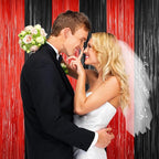 2Pack Black Red Backdrop Curtains Party Decor, Door Streamers Photo Booth Backdrop Metallic Party Streamer Tinsel Foil Fringe Curtains Backdrop Halloween Baby Shower Bachelorette Xmas Party Decors