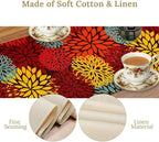Red Yellow Dahlia Table Runner, Seasonal Autumn Thanksgiving Pattern Print for Home Kitchen Table Decor Dining Coffee Room Party Decor 13x70 Inch