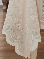 LinenZone Round Lace Tablecloth with Elegant Scalloped Bottom for Any Special Event Such as Wedding, Birthday Party, Baby Shower, Anniversary. Sits 4 to 6 People. (Linda 70 Round, Linen)