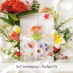 50 Pack Pre-Folded Vellum Jackets for 5x7 Invitations,AZAZA Pretty Translucent Invitation Sleeves,115GSM Vellum Jackets 5x7, Wedding Invitation AccessoriesFor, Weddings Birthdays,Wildflowers
