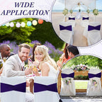 Moukeren 100 Pcs Spandex Chair Sashes Bows Bands Slider Sashes for Chair Covers Elastic Bands Ties Ribbon Decorations for Wedding Party Events Ceremony Birthday Banquet(Deep Purple)