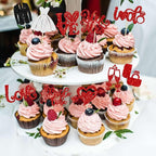 Ephlyn 30Pcs Bride to be Cupcake Toppers Glitter Wedding Cake Topper Decorations I Do Love Heart Ring Cupcake Picks for Bridal Shower Wedding Engagement Party Supplies Red