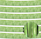 6 Pack 10 Ft Light Green Foil Fringe Garland Metallic Streamers Tinsel Banner Wall Hanging Garland Backdrop for Parade Floats, Halloween, Christmas, Thanksgiving, New Year Party Decorations