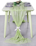 MDS 2 Pack 10ft Chiffon Table Runner 29 x 120 Inches Sheer Wedding Runner Romantic Rustic Table Runner for Wedding Decorations, Birthday Parties, Bridal Shower Party Arch Decor - Sage Green