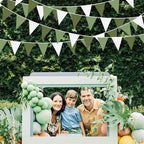 32Ft Olive Green Party Decorations Sage Green Triangle Flag Fabric Banner Pennant Garland Streamers for Birthday Wedding Woodland Baby Shower Jungle Safari Summer Golf Outdoor Party Decor