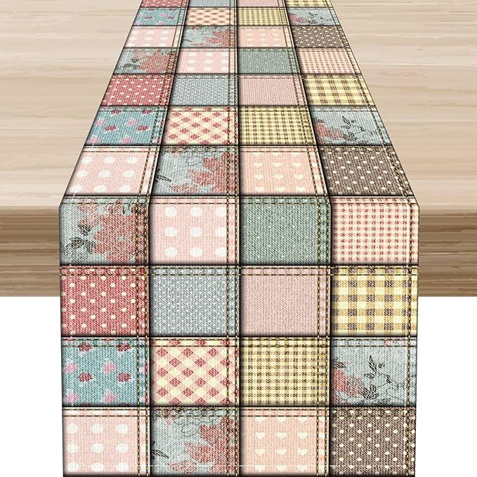 Boho Patchwork Table Runner, Vintage Farmhouse Colorful Wildflowers Bohemian Paisley Flower Table Center Decor for Home Kitchen Dining Patio Holiday Party Indoor Table Decorations, 13"x36" Inch