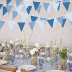 32Ft Retro Blue Party Decorations Dusty Blue Triangle Banner Flag Pennant Fabric Garland Streamers for Nautical Birthday Ahoy Achor Baby Shower Under The Sea Summer Graduation Nautical Party Decor