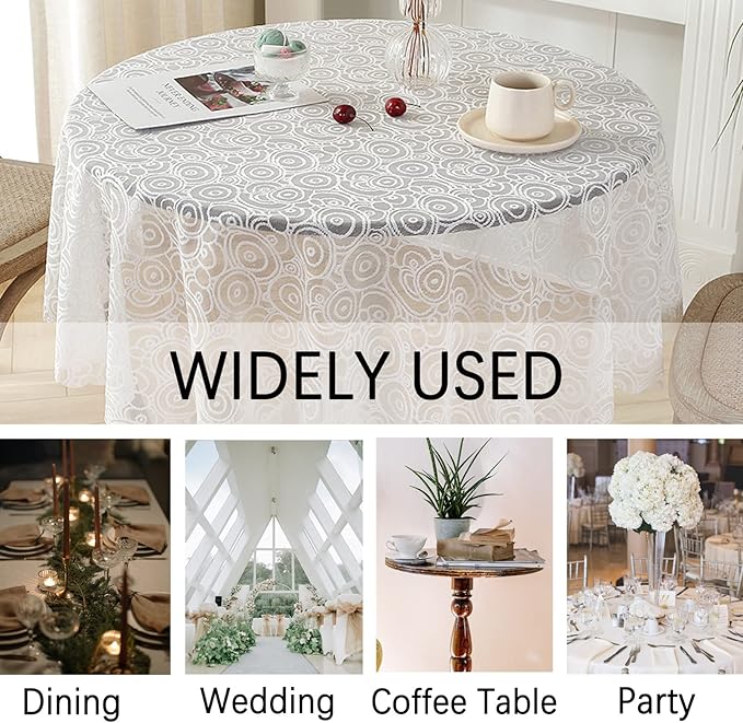 Jeloris Round Lace Tablecloth with Elegant Scalloped Bottom for Any Special Event Such as Wedding, Birthday Party, Baby Shower, Anniversary (60 inch, Style 7)