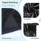 SquarePie Sequin Backdrop Less See Through Thick Background for Party Halloween Glitter Curtain 20FT x 10FT Black