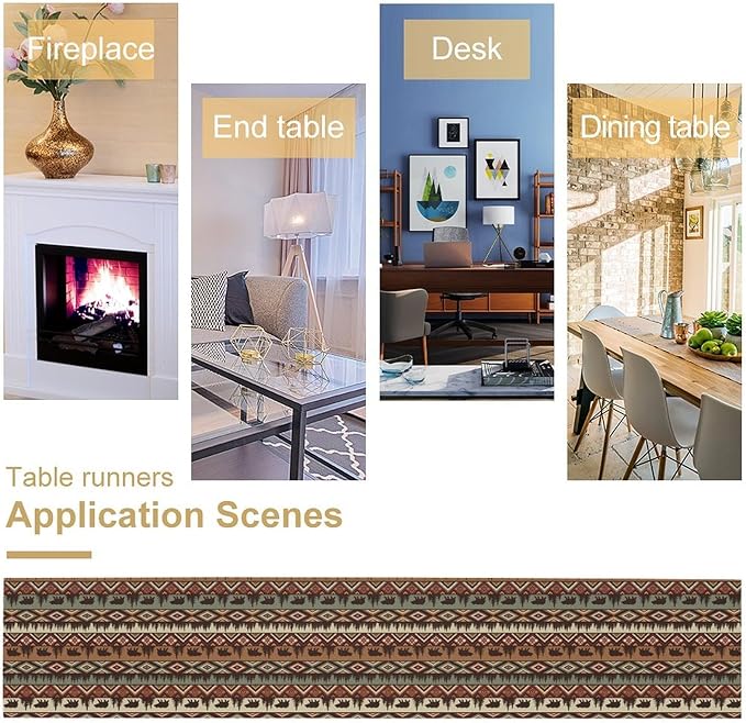 Retro Cabin Table Runner Rustic Bear Forest Farmhouse Lodge Jungle Table Runner for Dinner Party Living Room Kitchen Aztec Vintage 13x36 Inch