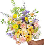 Artificial Flowers Bouquets for Bridal Wedding Home Decor Fake Floral Arrangements for Party Table Centerpieces DIY Silk Flower Set Spring Summer Indoor Outdoor (Combo Pink/Yellow)