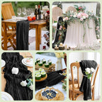 Asee'm 2pcs Cheesecloth Table Runner 120 Inches Long Black Boho Gauze Cheese Cloth Runner 10FT Rustic Sheer Table Runners for Christmas Wedding Party Baby Shower Spring Easter Decoration