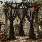 Wedding Arch Draping Fabric,1 Panel 18FT Black Sheer Chiffon Curtain Drapes 6 Yards for Wedding Ceremony Birthday Party Decoration