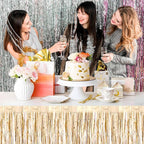 3 Pack 29 x108 Inch Champagne Gold Foil Fringe Table Skirts Metallic Banner for Tinsel Streamer Garland Backdrop for Parade Floats Mother's Day, Graduate, Birthday, Wedding Party Decoration