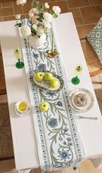 ISAENNE Designer Elegant Linen Table Runner 102 Inches Long,Vintage Blue Floral Pattern Decor Table Runners for Dining Tables,Kitchen Tables,Thanksgiving,Christmas,Banquet,12"*102"-Mosella E