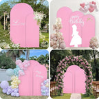 WEERRW Wedding Arch Cover Pink Spandex Fitted Set of 3 Balloon Arch Stand Covers Round Top Chiara Stretchy Backdrop for Birthday Party Baby Shower Banquet Decoration (6FT, 6.6FT, 7.2FT)