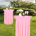 6 Pack Round Cocktail Tablecloth 32"x 43" Spandex Cocktail Table Skirt, Washable Stretch Fitted Table Covers for High Top Bar, Wedding, Party, Events (Pink)
