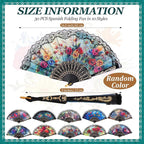 Geetery 30 Pcs Folding Hand Fan for Line Dancing Spanish Boots on The Ground Fans Gifts Bulk Colorful Silk Popping Rave for Women Tea Party Wedding Church Halloween Costume(Floral,Colors Random)